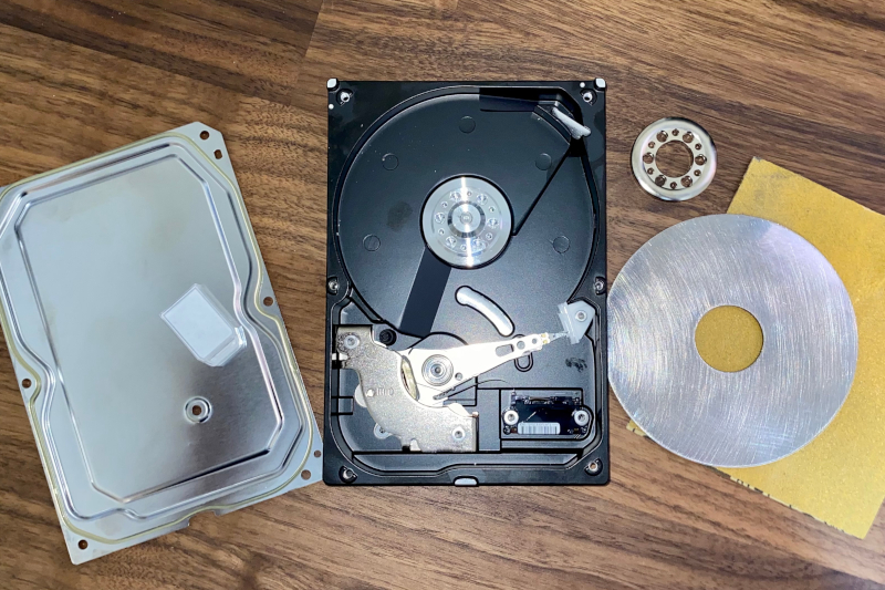 Disassembled and sanded hard drive